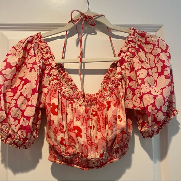 Free people pink and red patterned crop top. Size XS - Picture 4 of 5